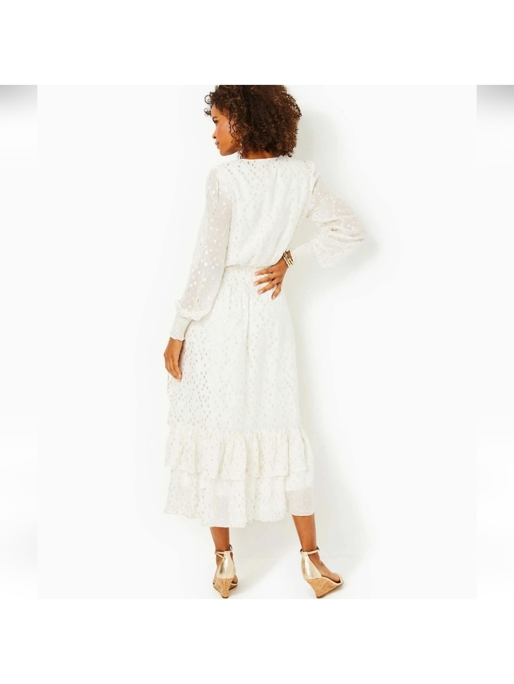 Lilly Pulitzer Womens Cristiana Midi Dress Size 6 White Gold Flowly Bridal - Picture 2 of 12